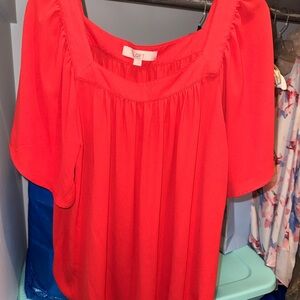 LOFT Bright Red Square-Neck Puff Sleeve Blouse